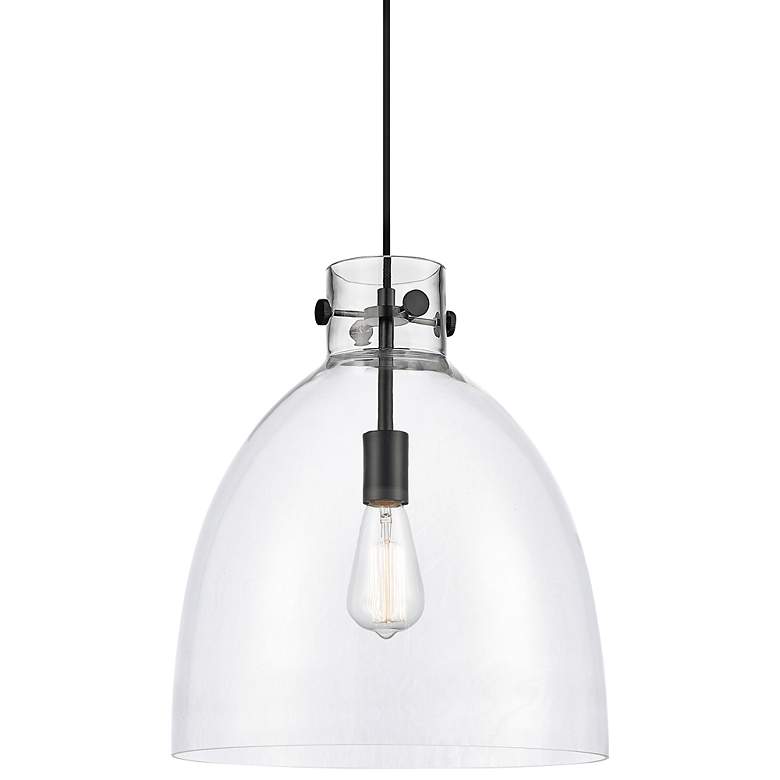 Image 1 Newton Bell 14"W Matte Black Pendant Light with Clear Glass