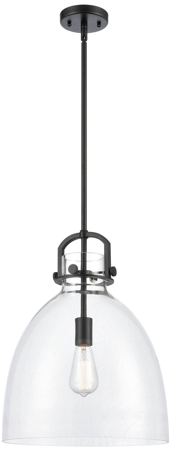Newton Bell 14"W Matte Black Pendant Light with Clear Shade