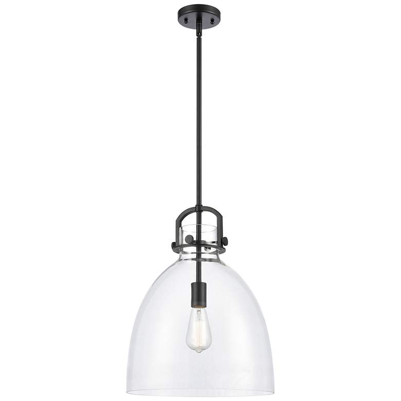 Image 1 Newton Bell 14"W Matte Black Pendant Light with Clear Shade
