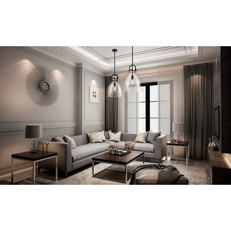 Image 2 Newton Bell 14"W Matte Black Pendant Light with Clear Shade more views