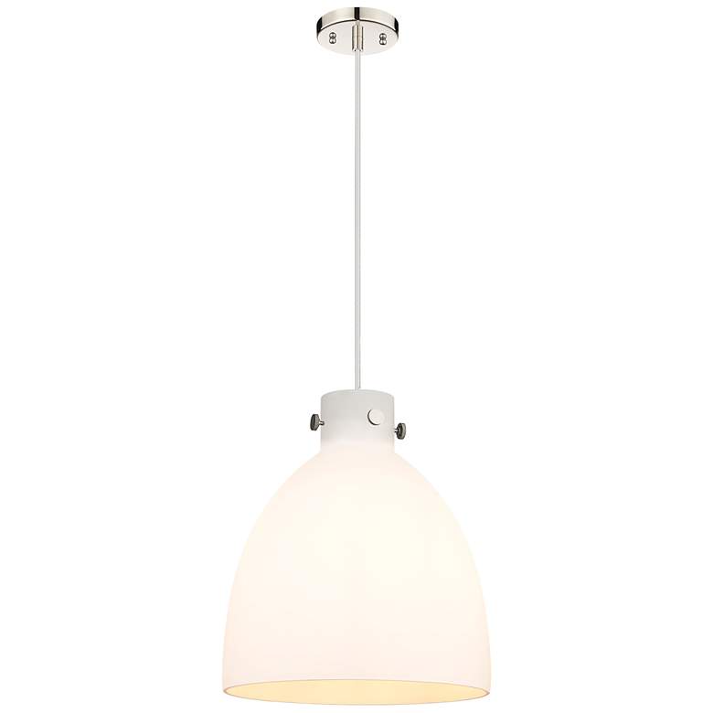 Image 1 Newton Bell 14 inchW Polished Nickel Cord Hung Pendant With Matte White Sh