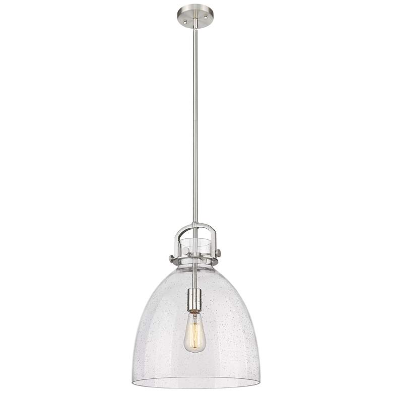 Image 1 Newton Bell 14"W Satin Nickel w/ Seedy Glass Pendant Light