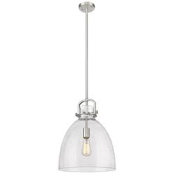 Newton Bell 14"W Satin Nickel w/ Seedy Glass Pendant Light