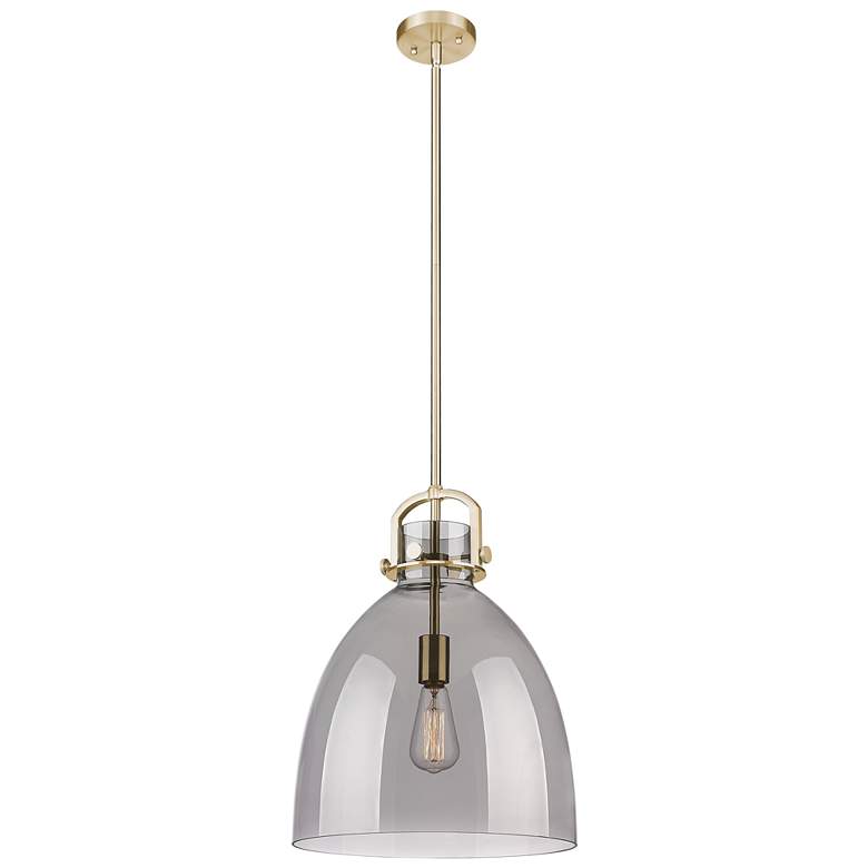 Image 1 Newton Bell 14"W Champagne Stem Arched Pendant With Light Smoke Shade