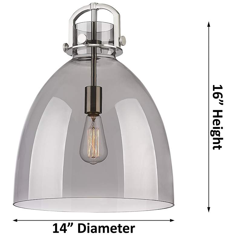 Image 2 Newton Bell 14"W Champagne Stem Arched Pendant With Light Smoke Shade more views
