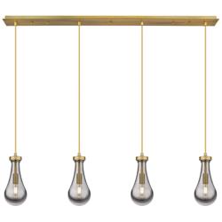 Newton Bell 15.5" Wide 3 Light Brushed Brass Multi Pendant With Clear