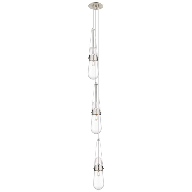 Image 1 Newton Bell 15.5 inchW 3 Light Brushed Nickel Multi Pendant w/ Clear Shade