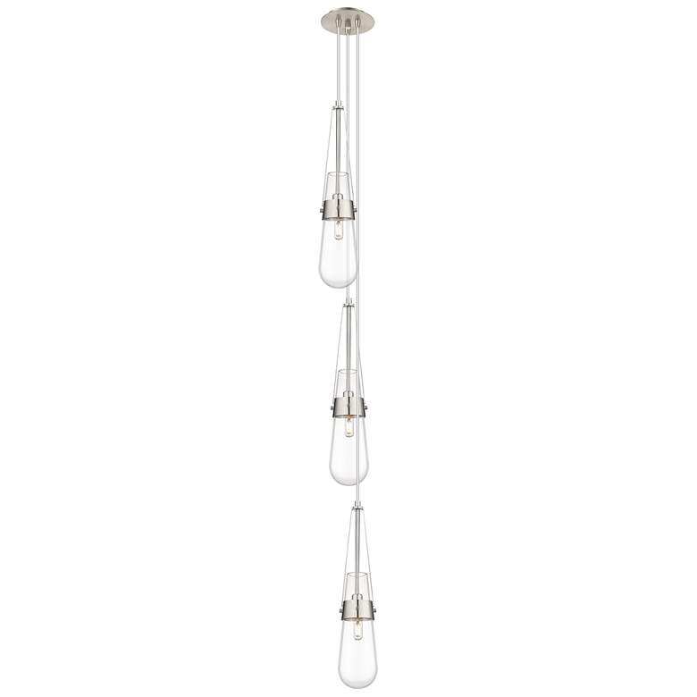 Image 1 Newton Bell 15.5"W 3 Light Brushed Nickel Multi Pendant w/ Clear Shade