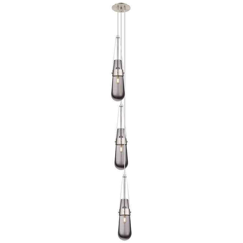 Image 1 Newton Bell 15.5"W 3 Light Brushed Nickel Multi Pendant w/ Smoke Shade