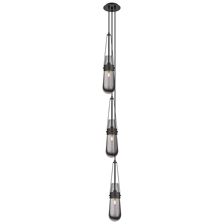 Image 1 Newton Bell 15.5"W 3 Light Brushed Nickel Multi Pendant w/ White Shade