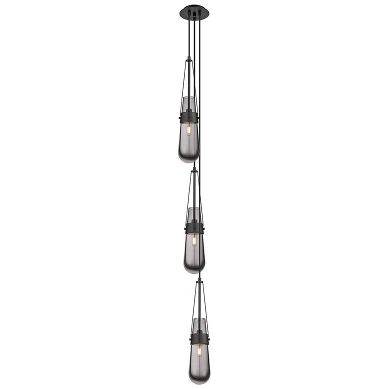 Image 1 Newton Bell 15.5 inchW 3 Light Brushed Nickel Multi Pendant w/ White Shade