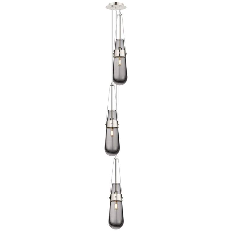 Image 1 Newton Bell 15.5"W 3 Light Polished Nickel Multi Pendant w/ Smoke Shad