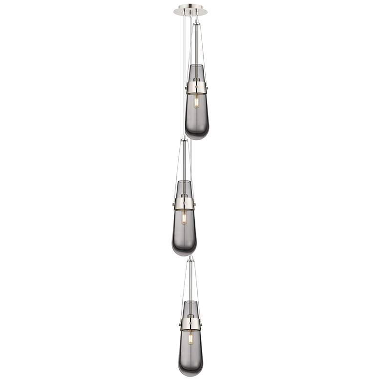 Image 1 Newton Bell 15.5 inchW 3 Light Polished Nickel Multi Pendant w/ Smoke Shad