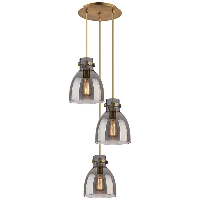 Image 1 Newton Bell 15 1/2"W Brass Multi-Light Pendant w/ Smoke Glass