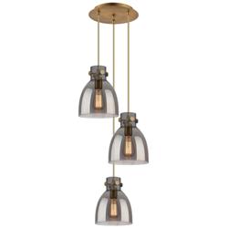 Newton Bell 15 1/2"W Brass Multi-Light Pendant w/ Smoke Glass