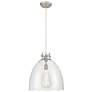 Newton Bell 16" Wide Cord Hung Satin Nickel Pendant With Clear Shade
