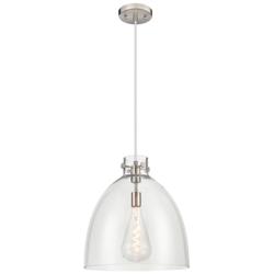 Newton Bell 16&quot; Wide Cord Hung Satin Nickel Pendant With Clear Shade