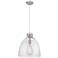 Newton Bell 16" Wide Cord Hung Satin Nickel Pendant With Seedy Shade