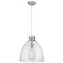 Newton Bell 16" Wide Cord Hung Satin Nickel Pendant With Seedy Shade