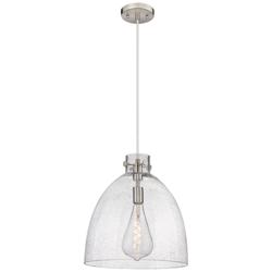 Newton Bell 16&quot; Wide Cord Hung Satin Nickel Pendant With Seedy Shade