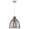 Newton Bell 16" Wide Cord Hung Satin Nickel Pendant With Smoke Shade