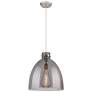 Newton Bell 16" Wide Cord Hung Satin Nickel Pendant With Smoke Shade