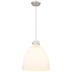 Newton Bell 16&quot; Wide Cord Hung Satin Nickel Pendant With White Shade