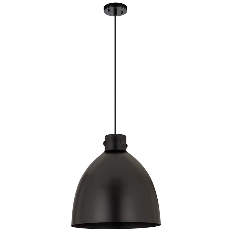 Image 1 Newton Bell 16" Wide Matte Black Cord Hung Pendant With Matte Black Sh
