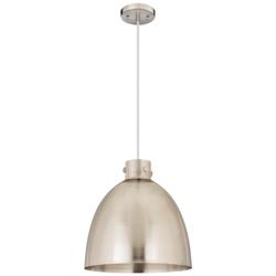 Newton Bell 16&quot; Wide Satin Nickel Cord Hung Pendant With Satin Nickel