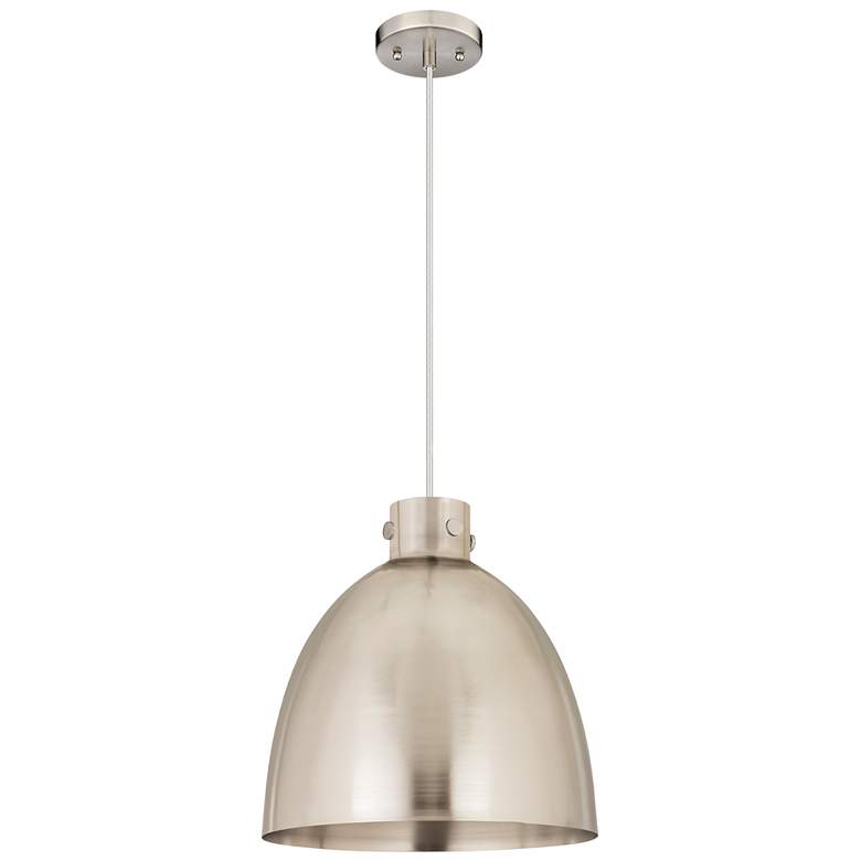 Image 1 Newton Bell 16" Wide Satin Nickel Cord Hung Pendant With Satin Nickel