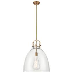 Newton Bell 16" Wide Stem Hung Brushed Brass Pendant With Clear Shade