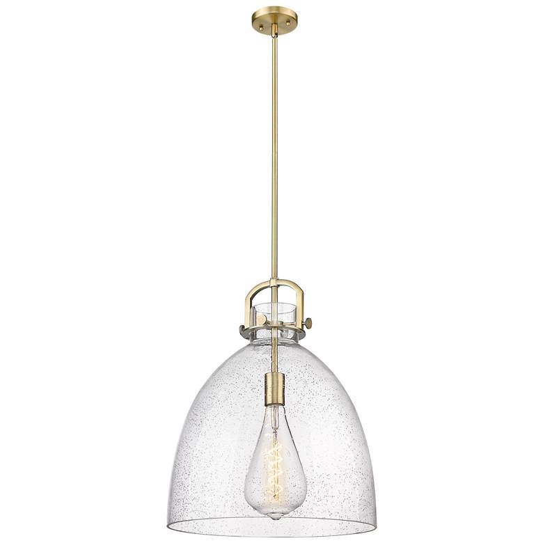Image 1 Newton Bell 16" Wide Stem Hung Brushed Brass Pendant With Seedy Shade