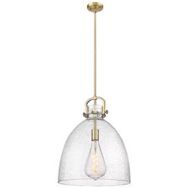Newton Bell 16" Wide Stem Hung Brushed Brass Pendant With Seedy Shade Newton Bell 16" Wide Stem Hung Brushed Brass Pendant With Seedy Shade