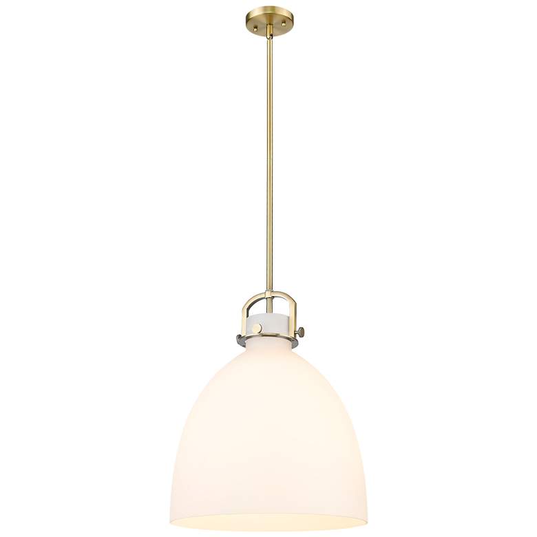Image 1 Newton Bell 16" Wide Stem Hung Brushed Brass Pendant With White Shade