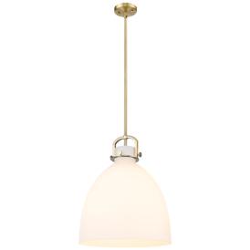 Newton Bell 16" Wide Stem Hung Brushed Brass Pendant With White Shade Newton Bell 16" Wide Stem Hung Brushed Brass Pendant With White Shade