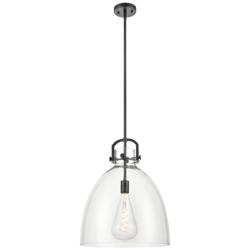 Newton Bell 16&quot; Wide Stem Hung Matte Black Pendant With Clear Shade