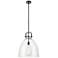 Newton Bell 16" Wide Stem Hung Matte Black Pendant With Clear Shade