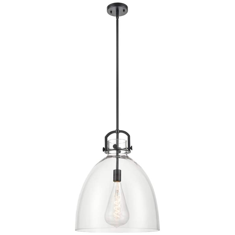Image 1 Newton Bell 16" Wide Stem Hung Matte Black Pendant With Clear Shade