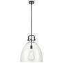 Newton Bell 16" Wide Stem Hung Matte Black Pendant With Clear Shade