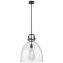 Newton Bell 16" Wide Stem Hung Matte Black Pendant With Seedy Shade