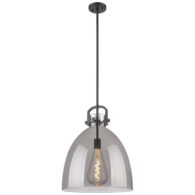 Image 1 Newton Bell 16" Wide Stem Hung Matte Black Pendant With Smoke Shade