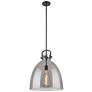 Newton Bell 16" Wide Stem Hung Matte Black Pendant With Smoke Shade