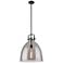 Newton Bell 16" Wide Stem Hung Matte Black Pendant With Smoke Shade