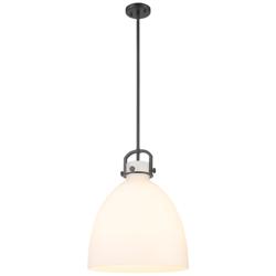Newton Bell 16&quot; Wide Stem Hung Matte Black Pendant With White Shade