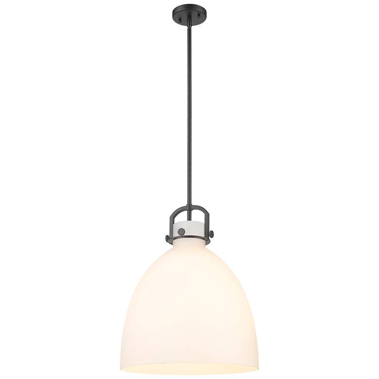 Image 1 Newton Bell 16 inch Wide Stem Hung Matte Black Pendant With White Shade