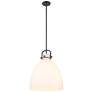 Newton Bell 16" Wide Stem Hung Matte Black Pendant With White Shade