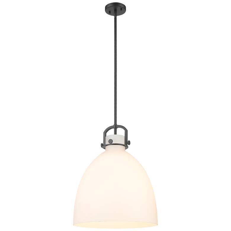 Image 1 Newton Bell 16" Wide Stem Hung Matte Black Pendant With White Shade