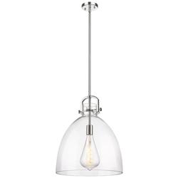 Newton Bell 16" Wide Stem Hung Polished Nickel Pendant With Clear Shad