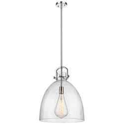 Newton Bell 16&quot; Wide Stem Hung Polished Nickel Pendant With Seedy Shad