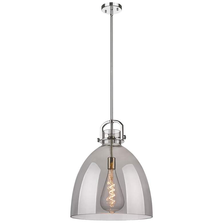 Image 1 Newton Bell 16" Wide Stem Hung Polished Nickel Pendant With Smoke Shad